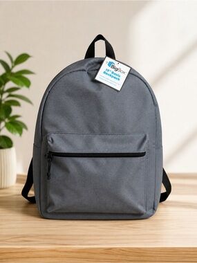 New Kids Gray Everyday Backpack 15” Classic Zip Book Bag with Front Zip Pocket
